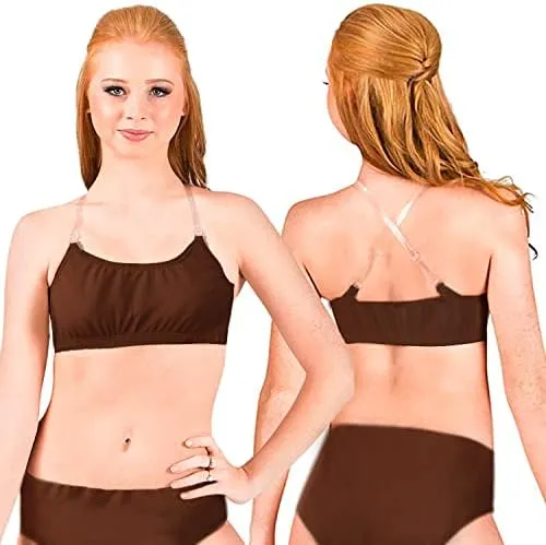 Clementine Apparel - Girls Clear Detachable Straps Dance Bra Unpadded & Seamless Elastic Shoulder Straps