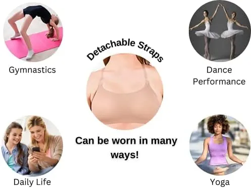 Clementine Apparel - Girls Clear Detachable Straps Dance Bra Unpadded & Seamless Elastic Shoulder Straps
