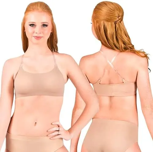 Clementine Apparel - Girls Clear Detachable Straps Dance Bra Unpadded & Seamless Elastic Shoulder Straps