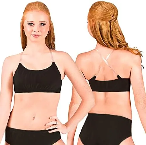 Clementine Apparel - Girls Clear Detachable Straps Dance Bra Unpadded & Seamless Elastic Shoulder Straps