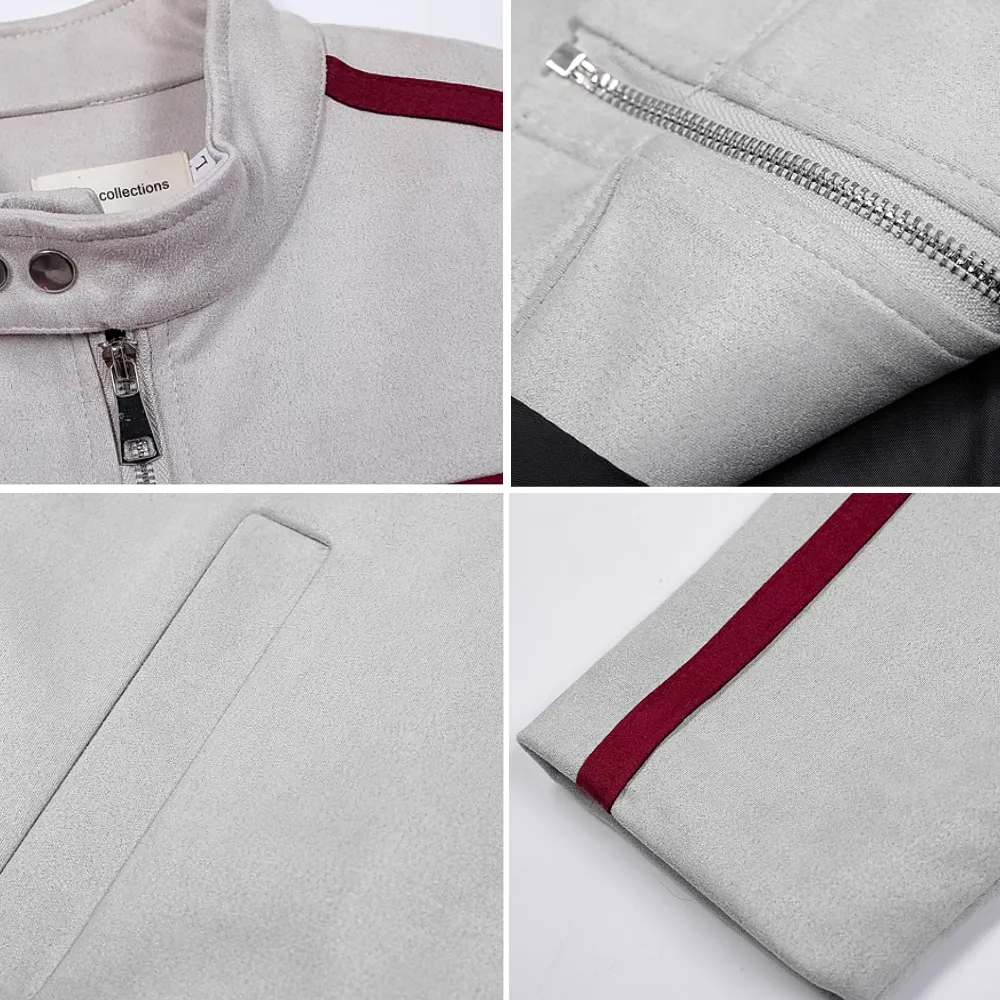 Contrast Stripe Suede Motorcycle Jacket