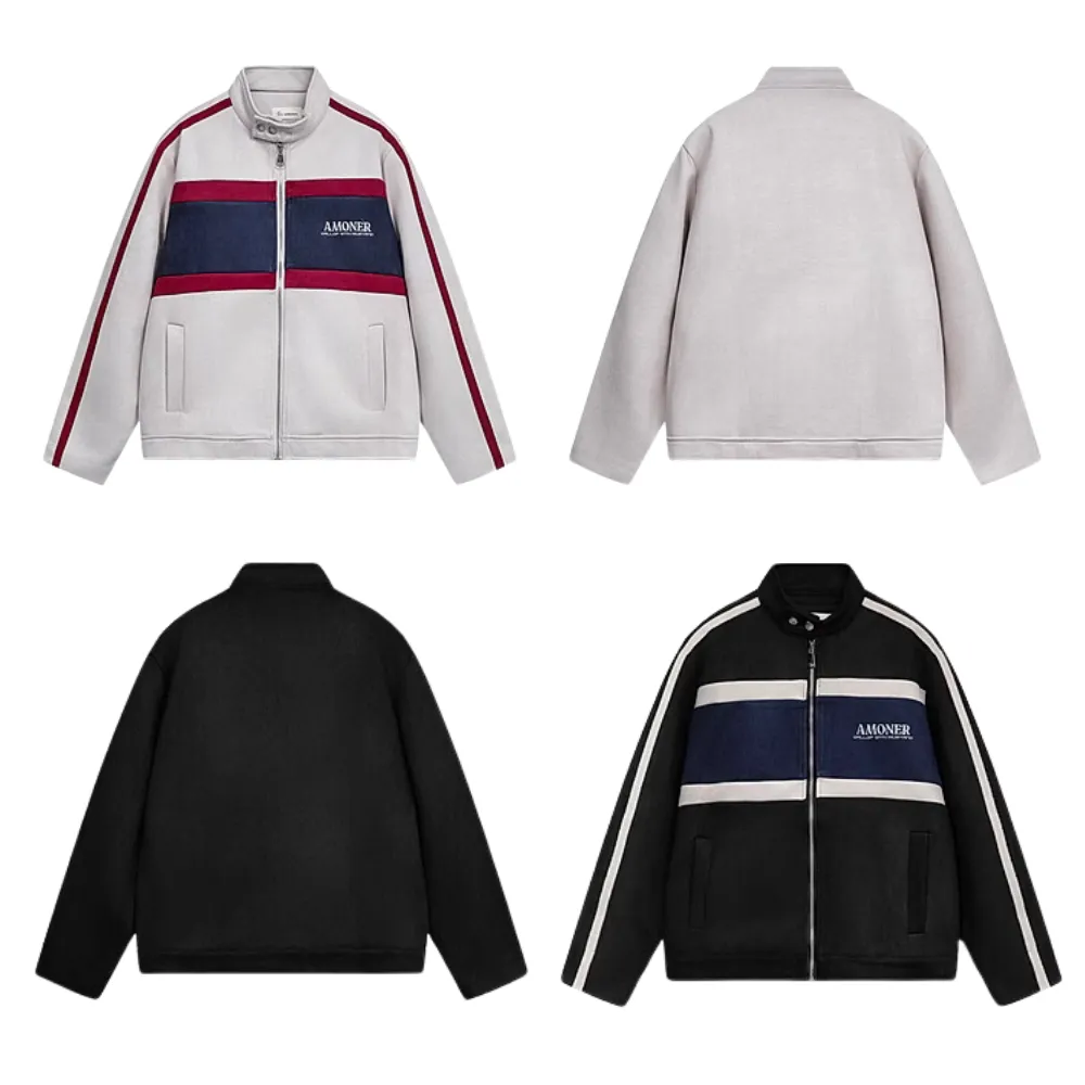 Contrast Stripe Suede Motorcycle Jacket