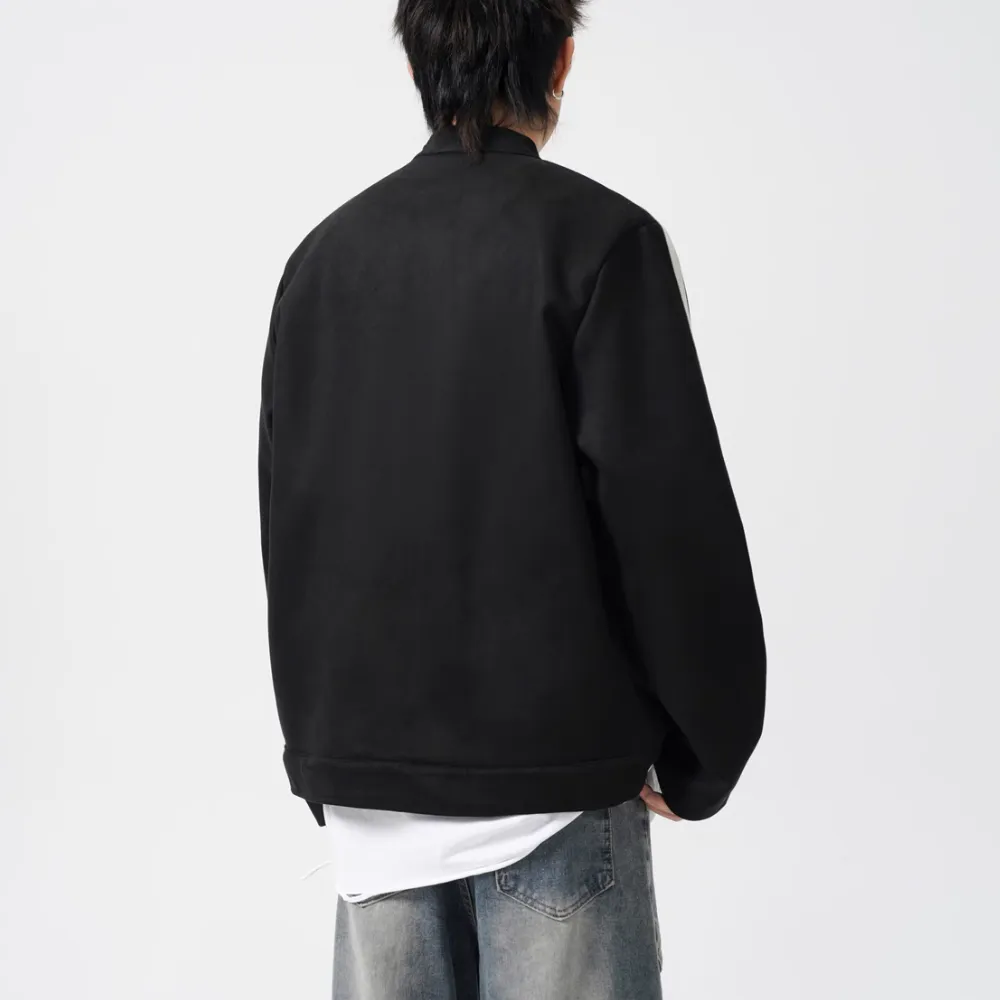 Contrast Stripe Suede Motorcycle Jacket
