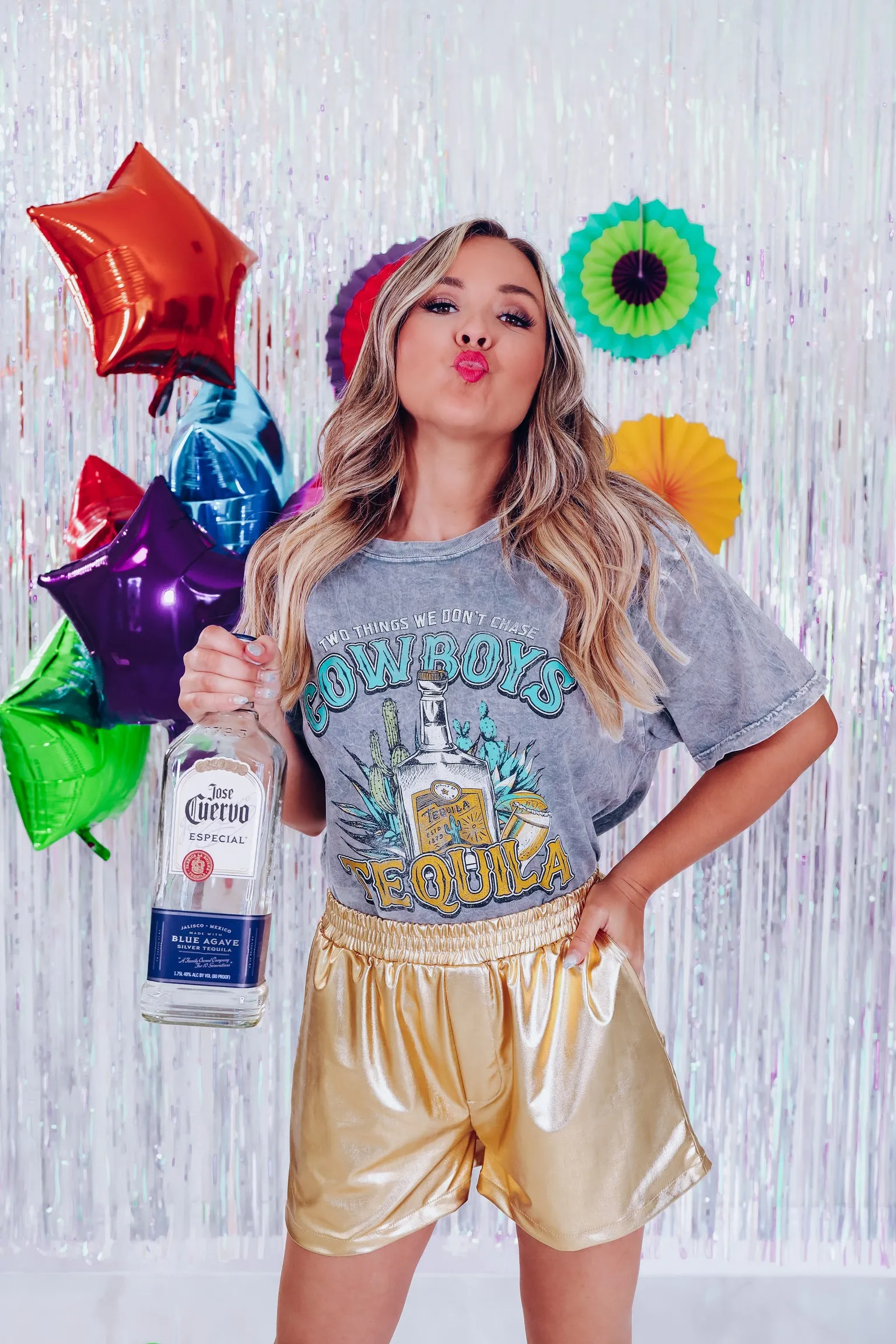 Cowboy Tequila Cropped Graphic Tee - Grey