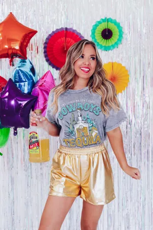 Cowboy Tequila Cropped Graphic Tee - Grey