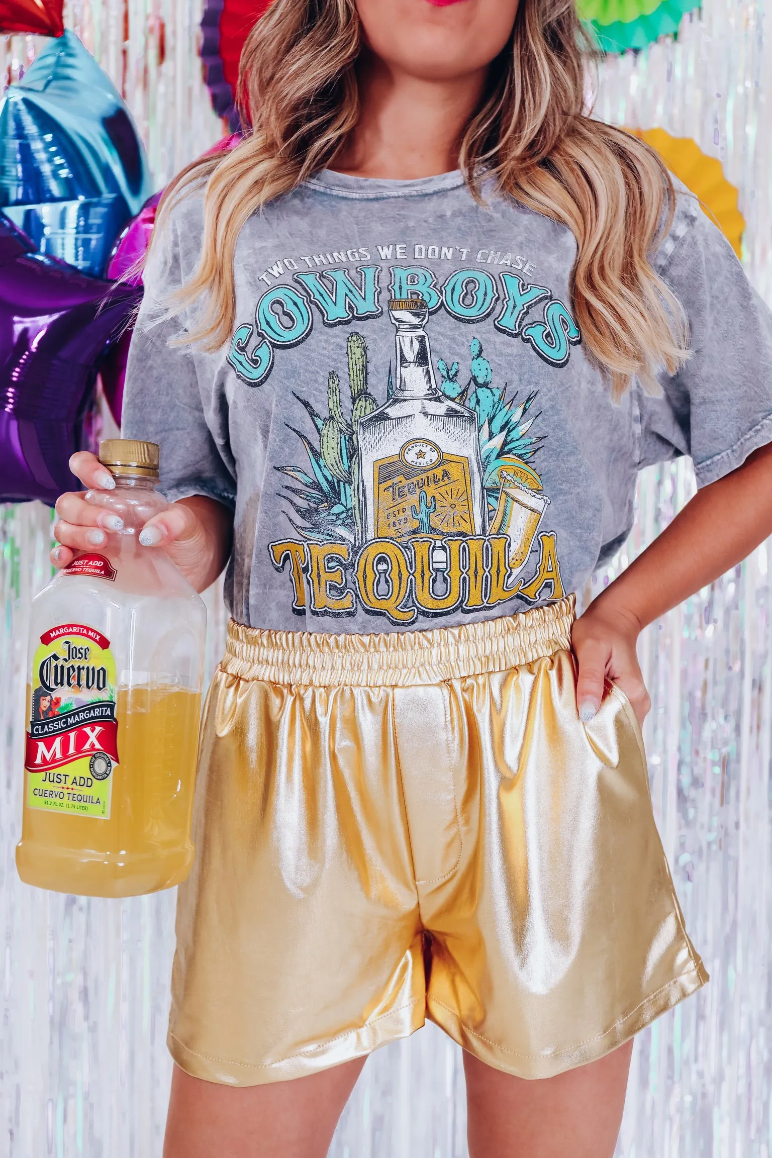 Cowboy Tequila Cropped Graphic Tee - Grey