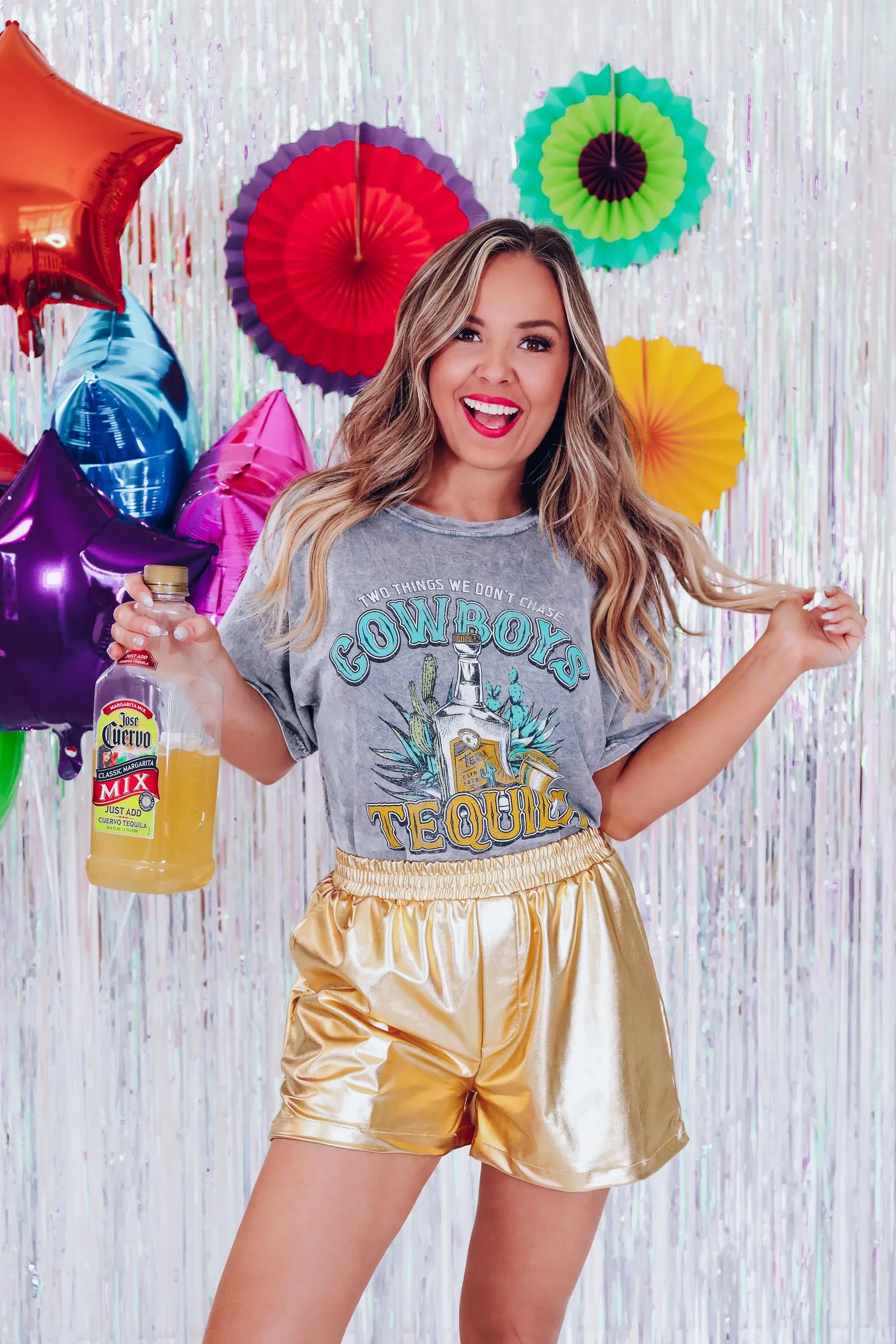 Cowboy Tequila Cropped Graphic Tee - Grey