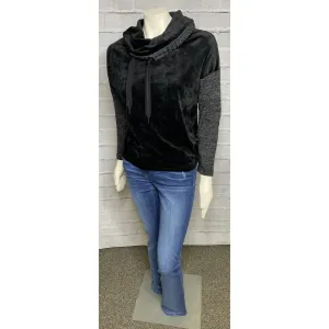 Cowl Neck Velour Mixed Media Top
