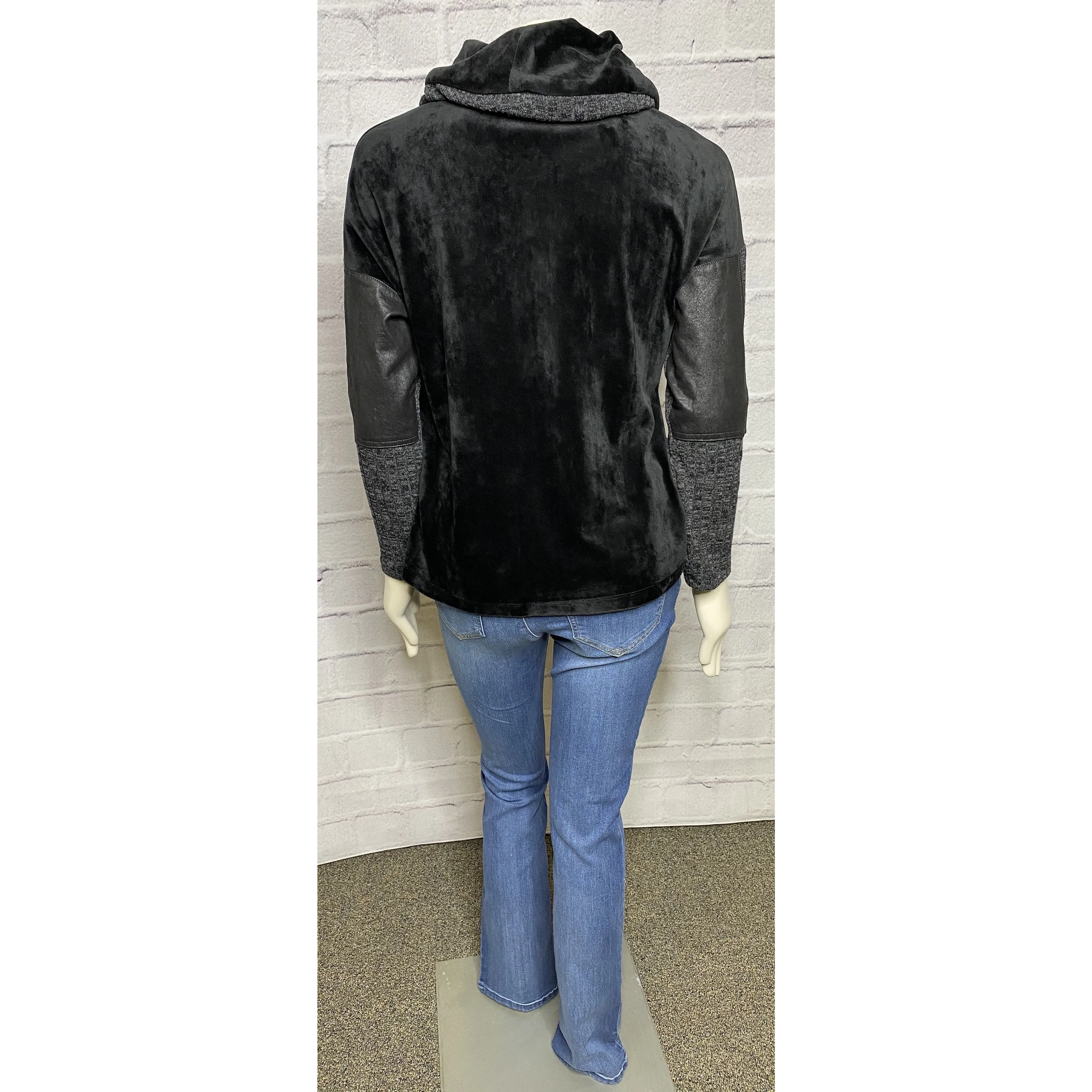 Cowl Neck Velour Mixed Media Top