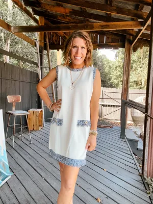 Cream Accent Navy Yarn Dress