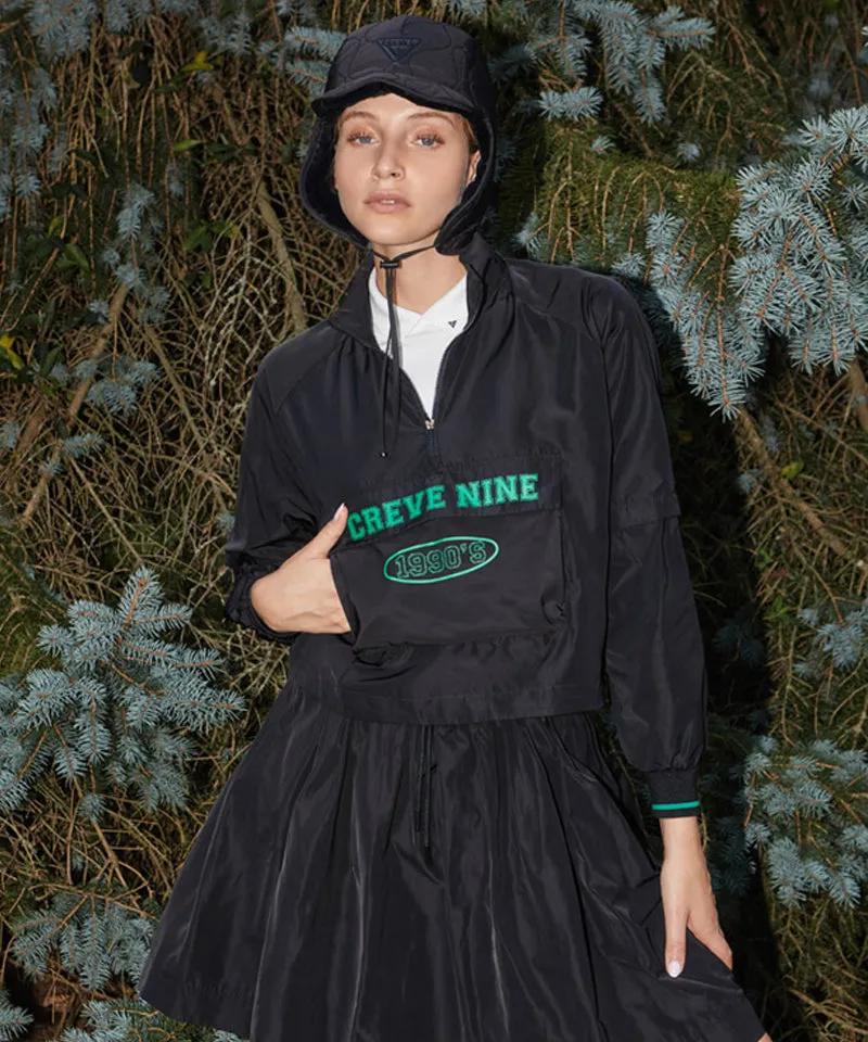 CREVE NINE: Loose Fit Cropped Pocket Anorak - Black