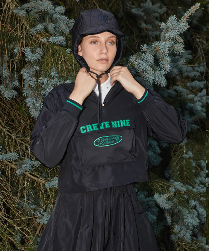 CREVE NINE: Loose Fit Cropped Pocket Anorak - Black