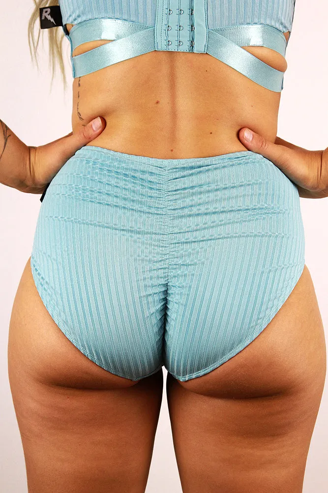Crystal V Mid Waist Short - Aquamarine