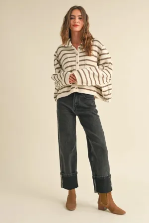 Cuffed Bottom Black Denim Pants