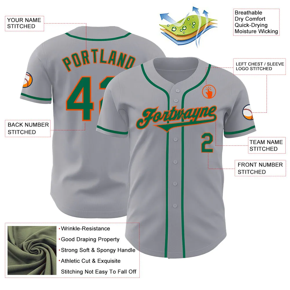 Custom Gray Kelly Green-Orange Authentic Baseball Jersey