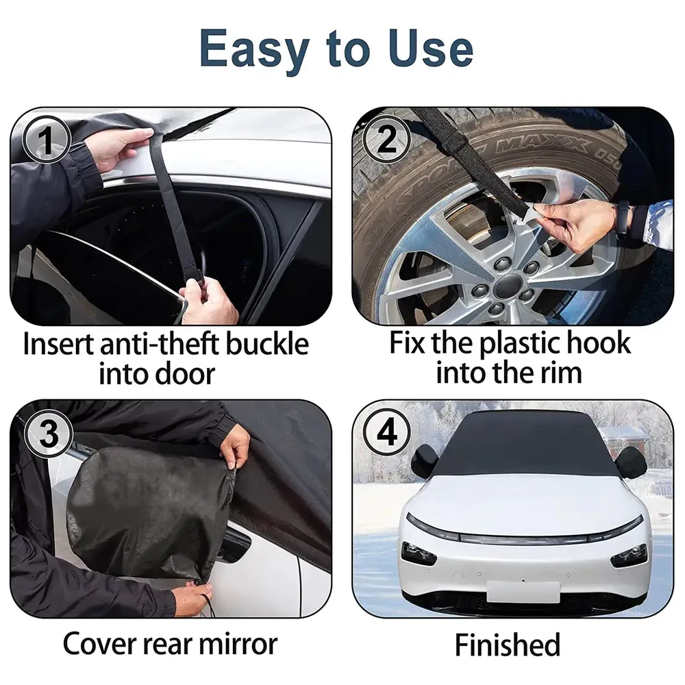 Custom Text For Car Windshield Snow Cover, Compatible with All Cars, Large Windshield Cover for Ice and Snow Frost with Removable Mirror Cover Protector, Wiper Front Window Protects Windproof UV Sunshade Cover MT15983
