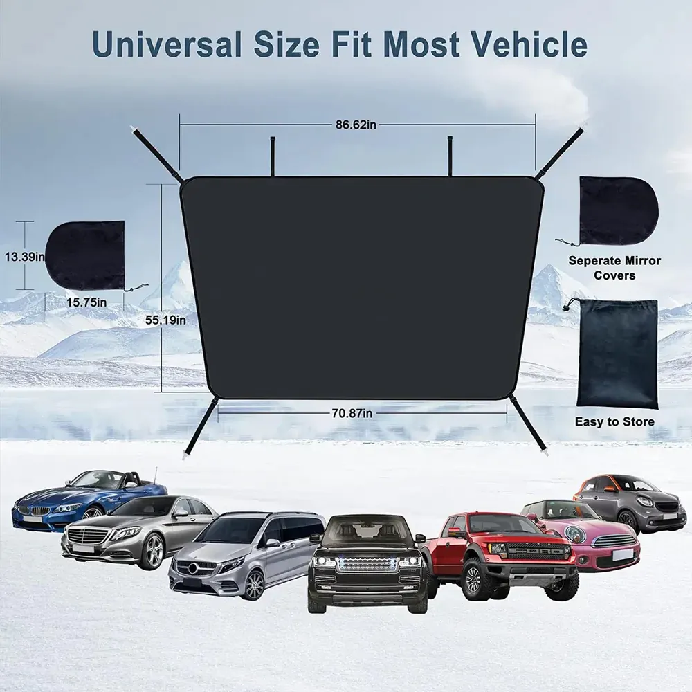 Custom Text For Car Windshield Snow Cover, Compatible with All Cars, Large Windshield Cover for Ice and Snow Frost with Removable Mirror Cover Protector, Wiper Front Window Protects Windproof UV Sunshade Cover MT15983