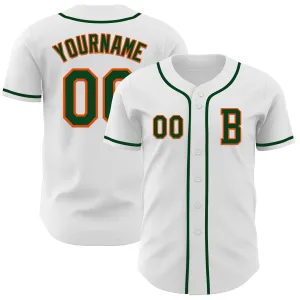 Custom White Green-Orange Authentic Baseball Jersey