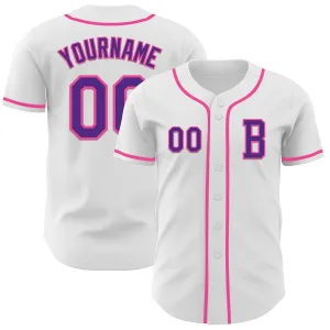 Custom White Purple-Pink Authentic Baseball Jersey