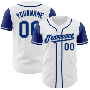 Custom White Royal-Gray Authentic Two Tone Baseball Jersey