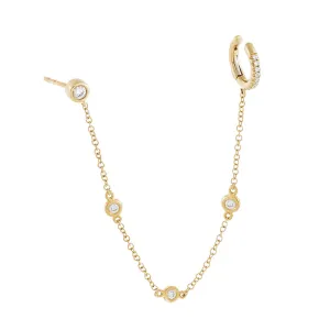 CZ Bezel Chain Stud X Ear Cuff