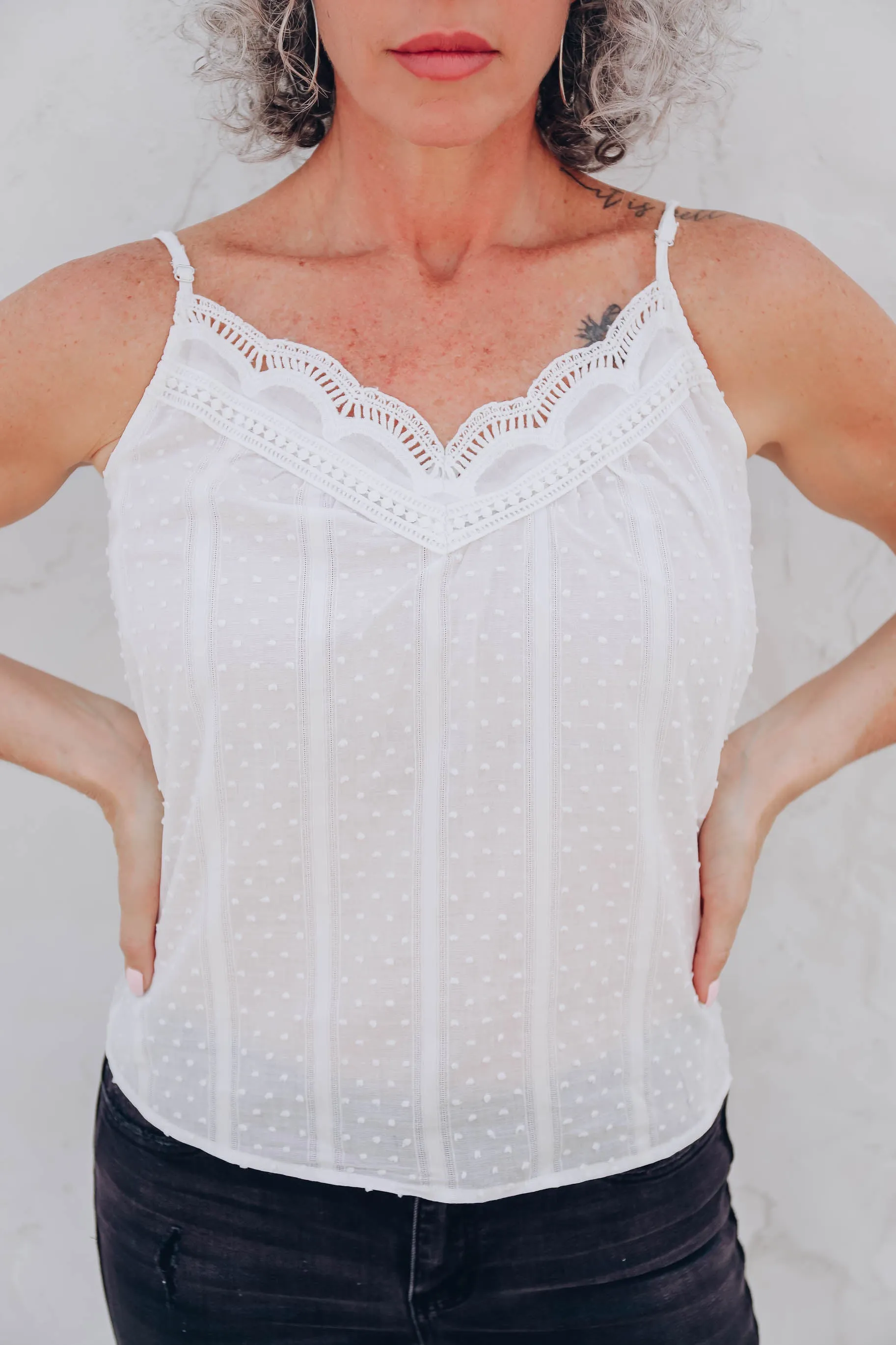 Dayna Cotton Lace Trim Top - White