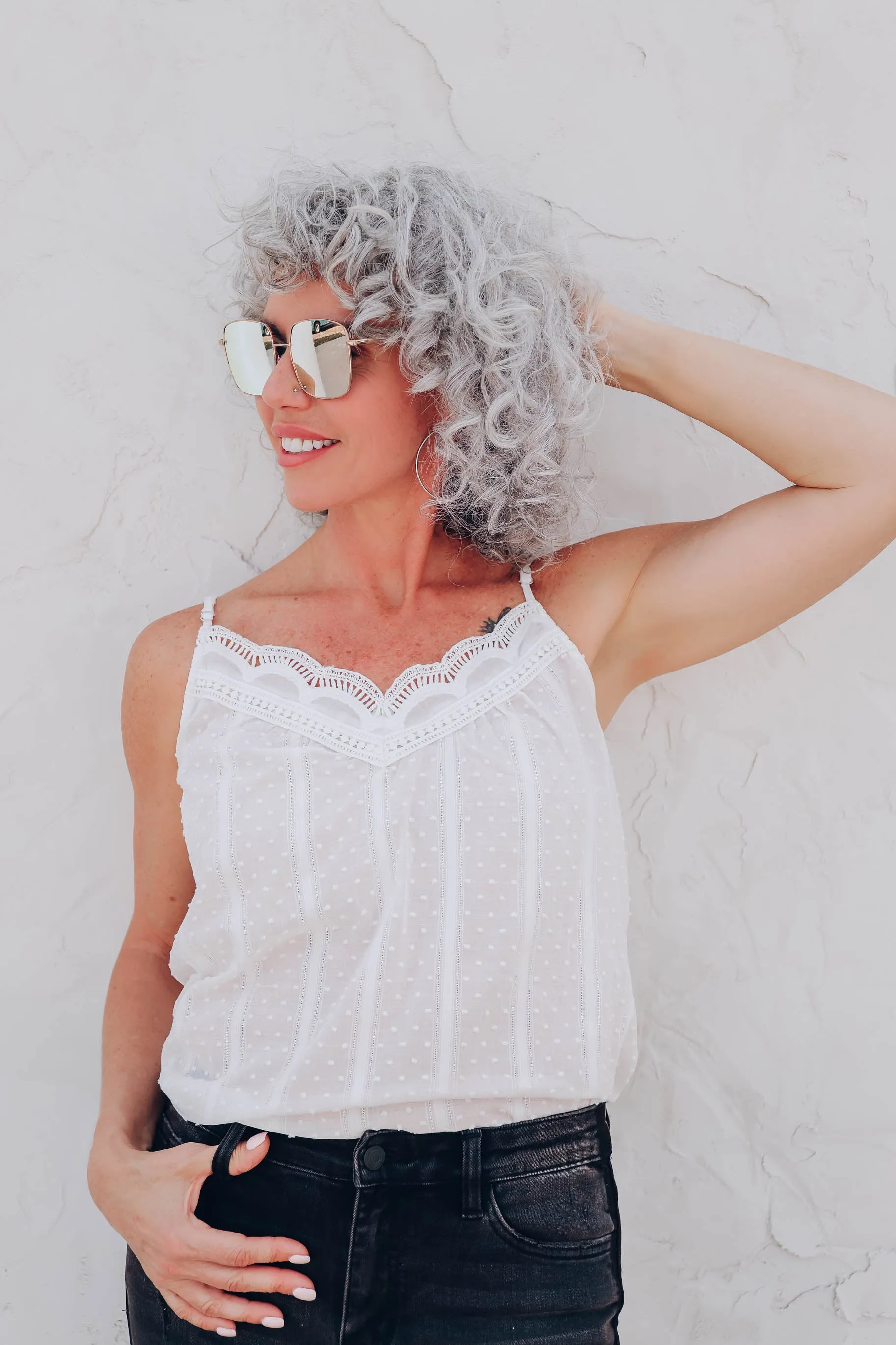 Dayna Cotton Lace Trim Top - White