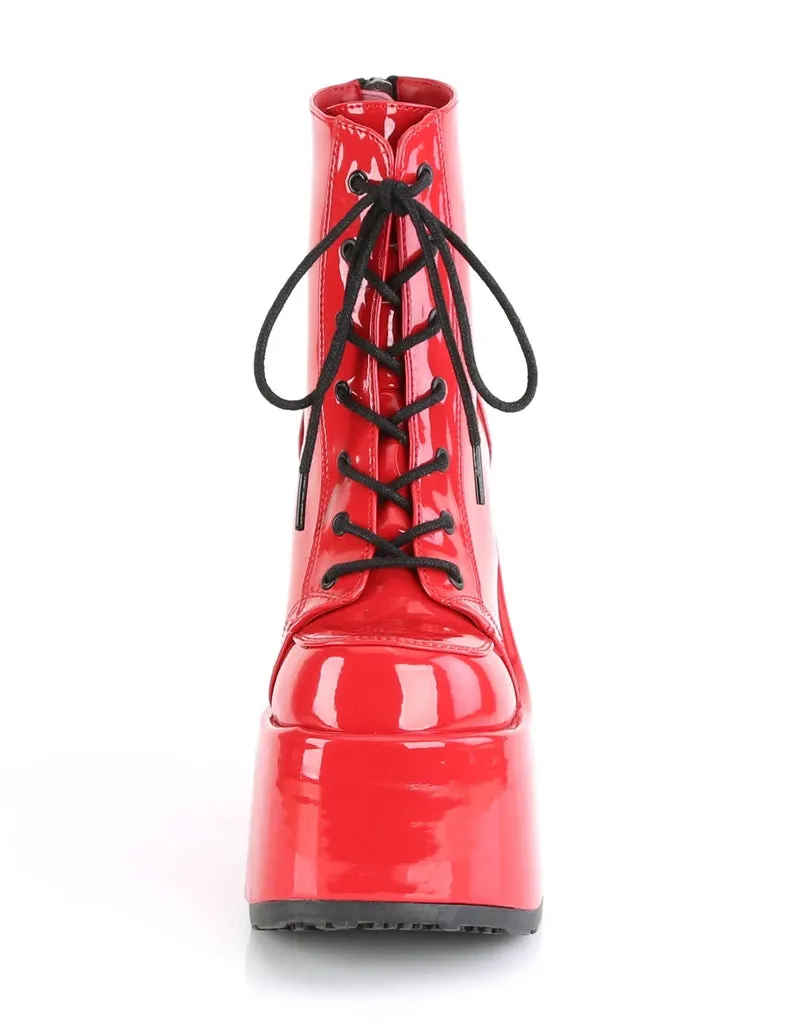 DEMONIA CAMEL-203 BOOTS - PATENT RED ✰ PRE ORDER ✰