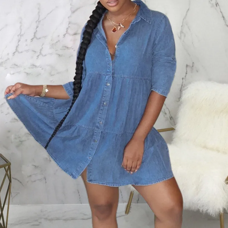 Denim Button Detail Loose Dress
