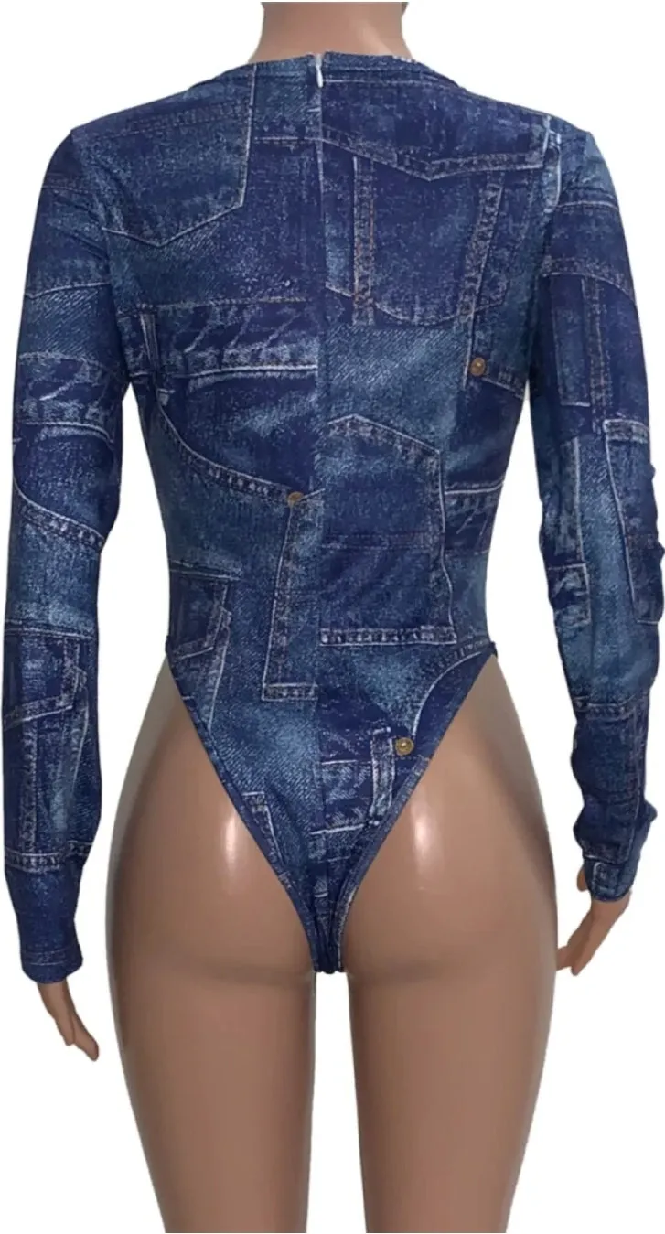 Denim Print Bodysuit