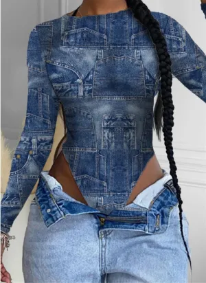 Denim Print Bodysuit