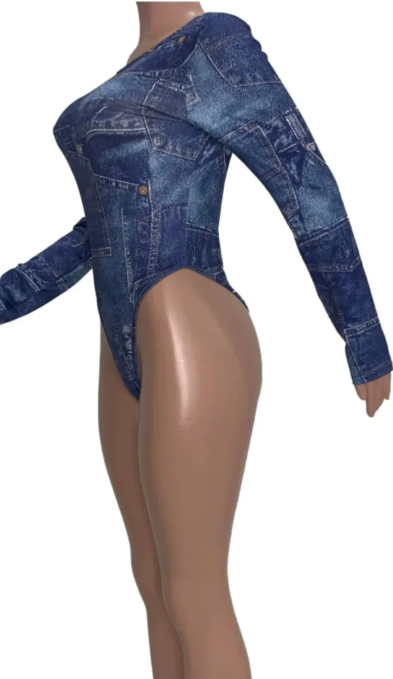 Denim Print Bodysuit