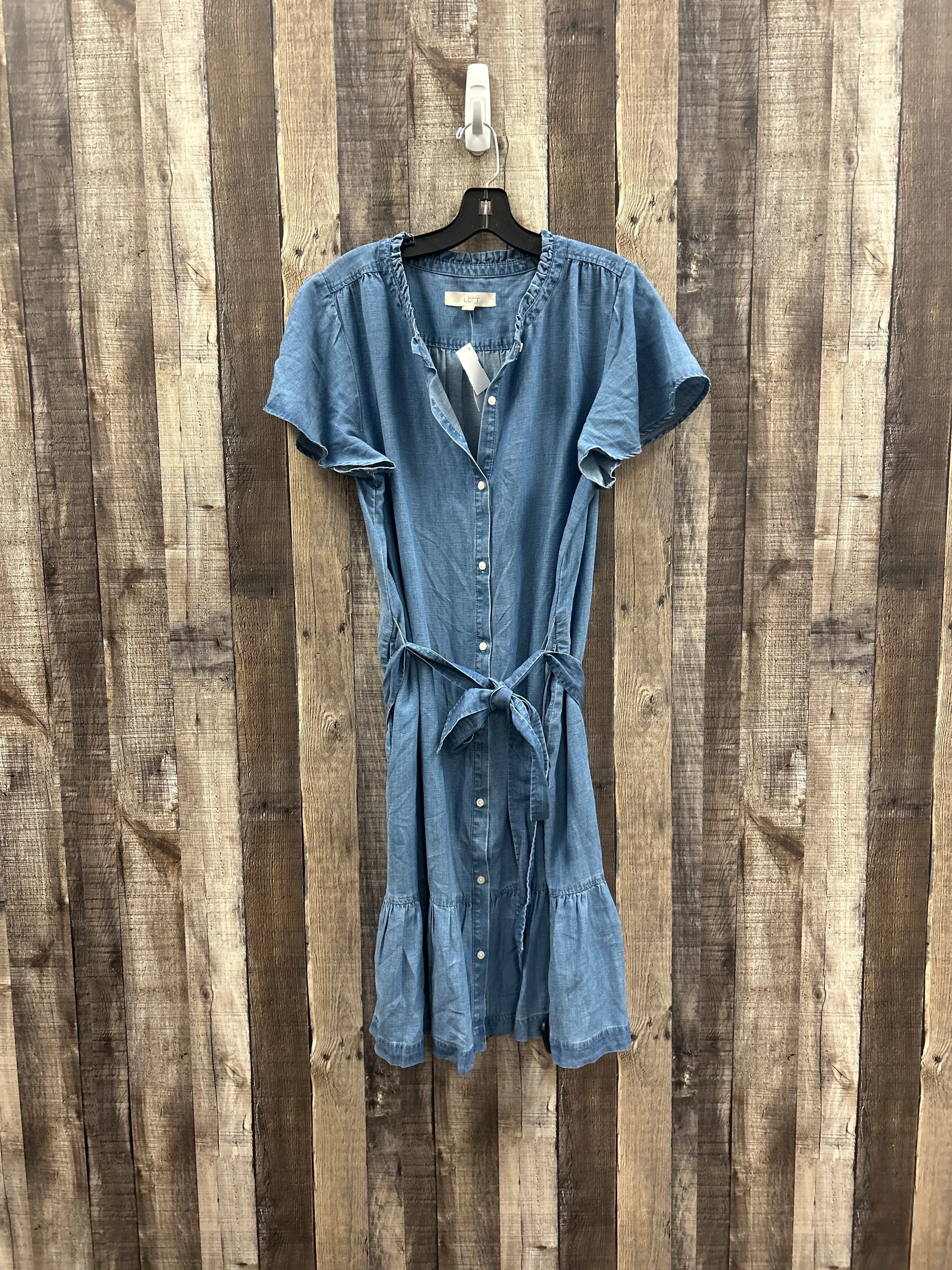 Dress Casual Midi By Loft In Blue Denim, Size: L