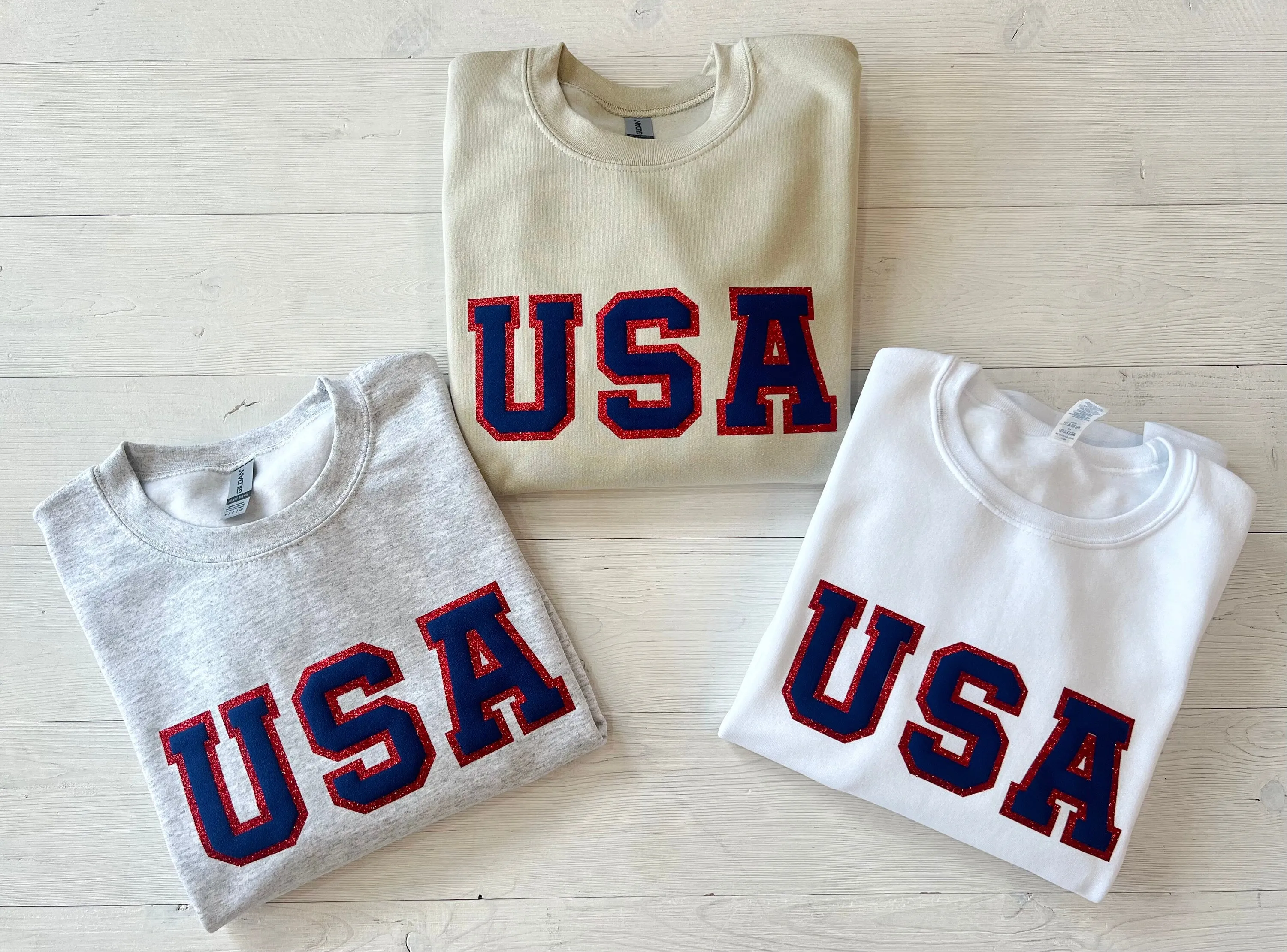 Embossed Glitter 4th of July USA Sweatshirts