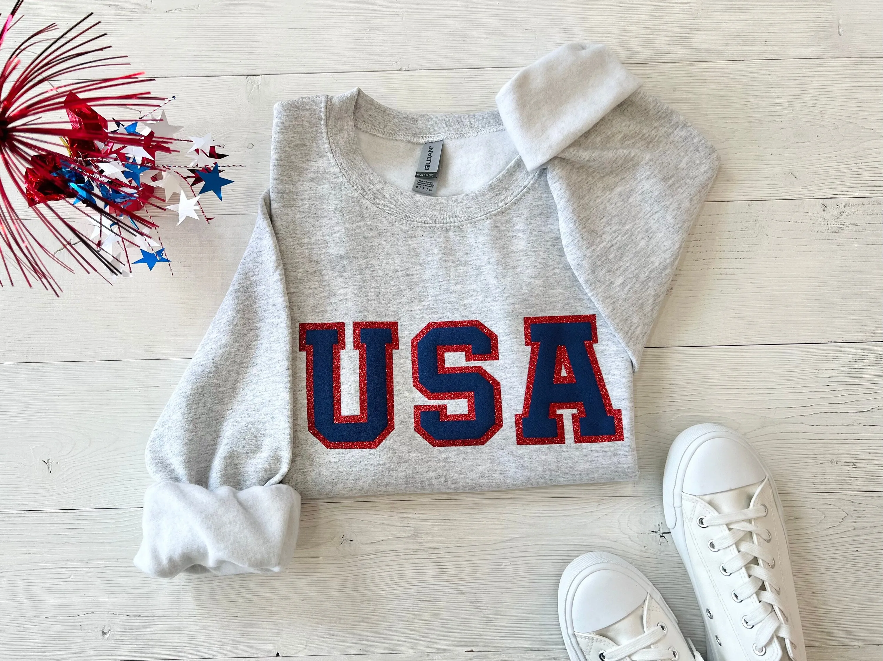 Embossed Glitter 4th of July USA Sweatshirts