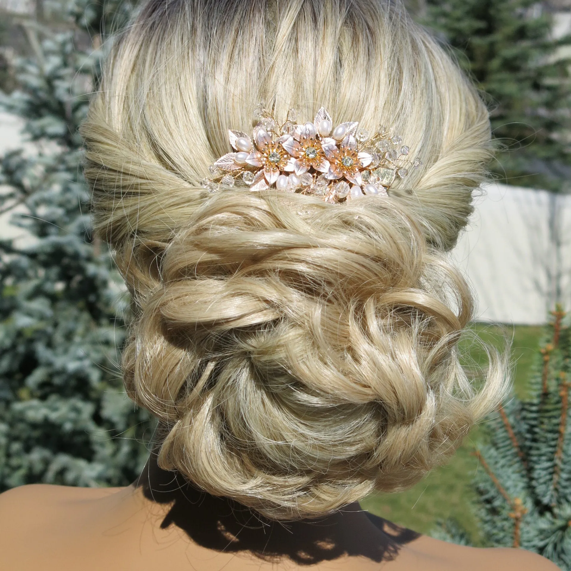 Embossed Metal Flower Hairclip, Gold Leaf Bridal Alligator Floral Wedding Hair Clip, Gold or Silver