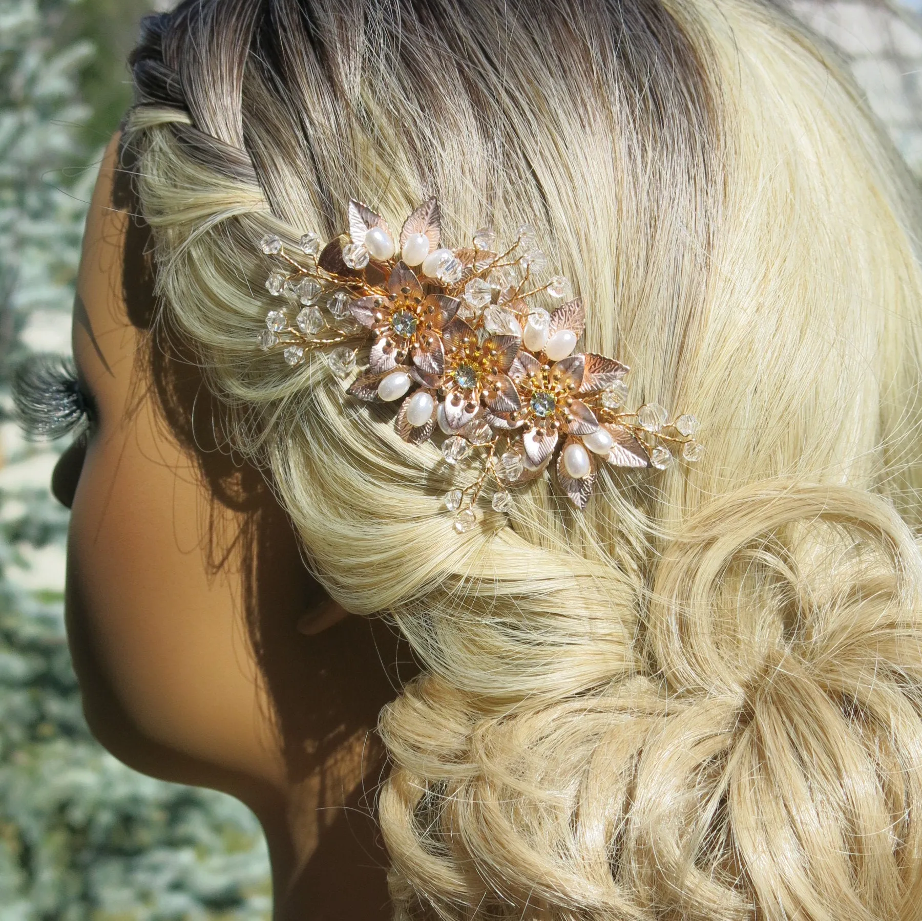 Embossed Metal Flower Hairclip, Gold Leaf Bridal Alligator Floral Wedding Hair Clip, Gold or Silver