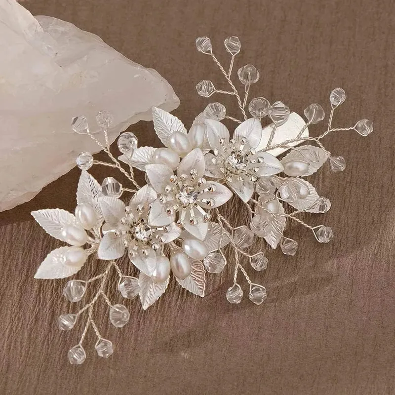 Embossed Metal Flower Hairclip, Gold Leaf Bridal Alligator Floral Wedding Hair Clip, Gold or Silver