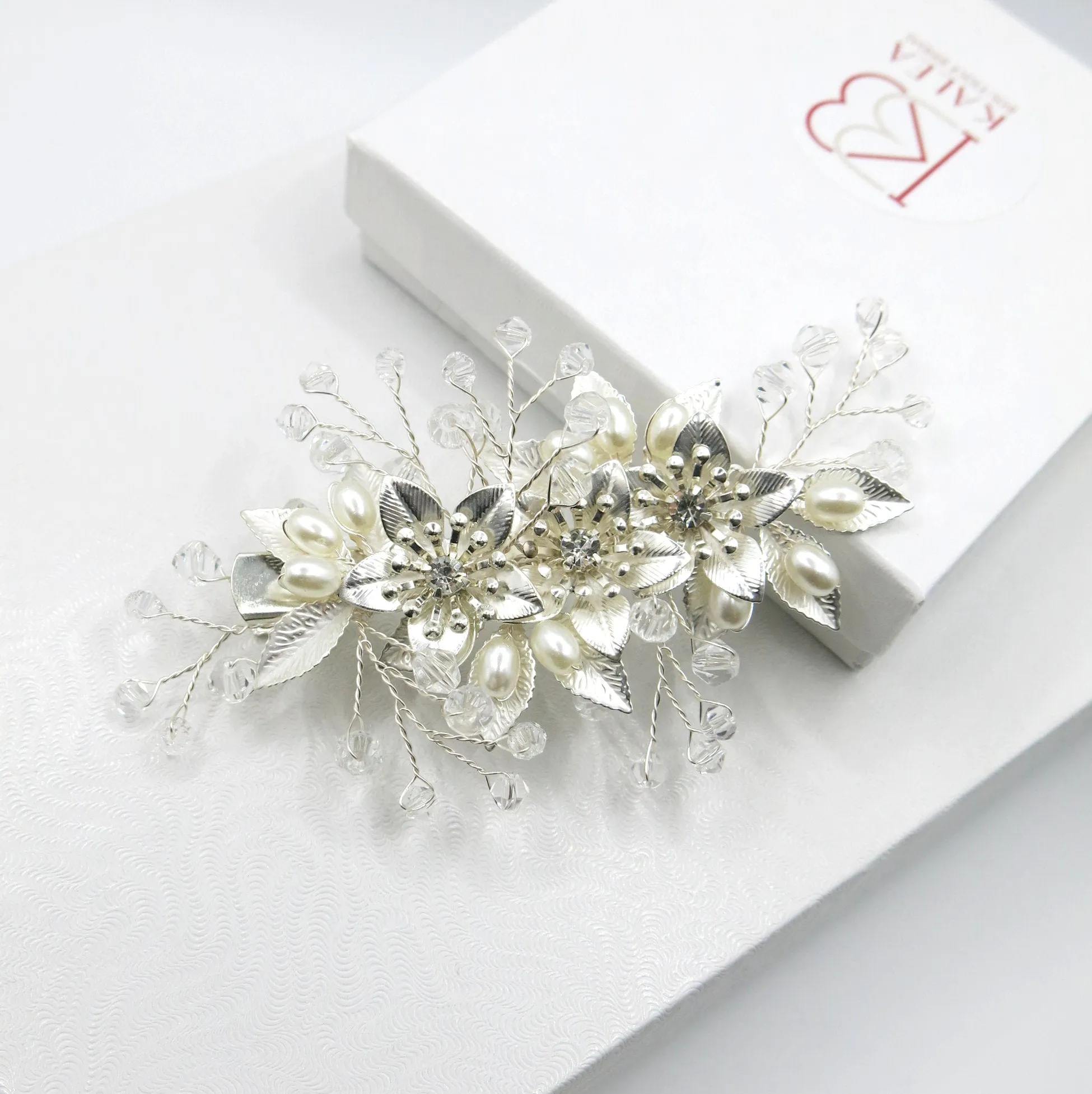 Embossed Metal Flower Hairclip, Gold Leaf Bridal Alligator Floral Wedding Hair Clip, Gold or Silver