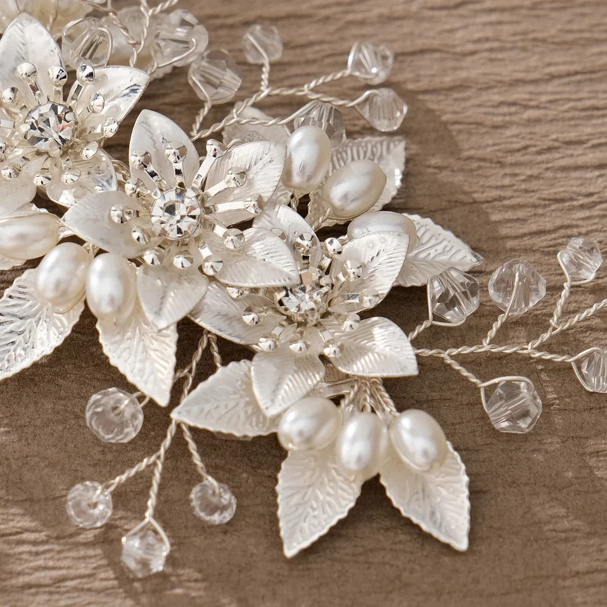 Embossed Metal Flower Hairclip, Gold Leaf Bridal Alligator Floral Wedding Hair Clip, Gold or Silver