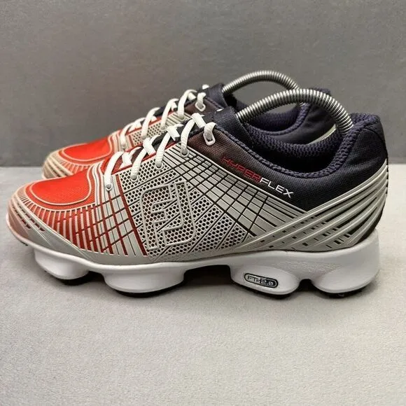 FootJoy HyperFlex Mens Size 9 (M) Golf Shoes White Red Blue Spikes Cleats USA