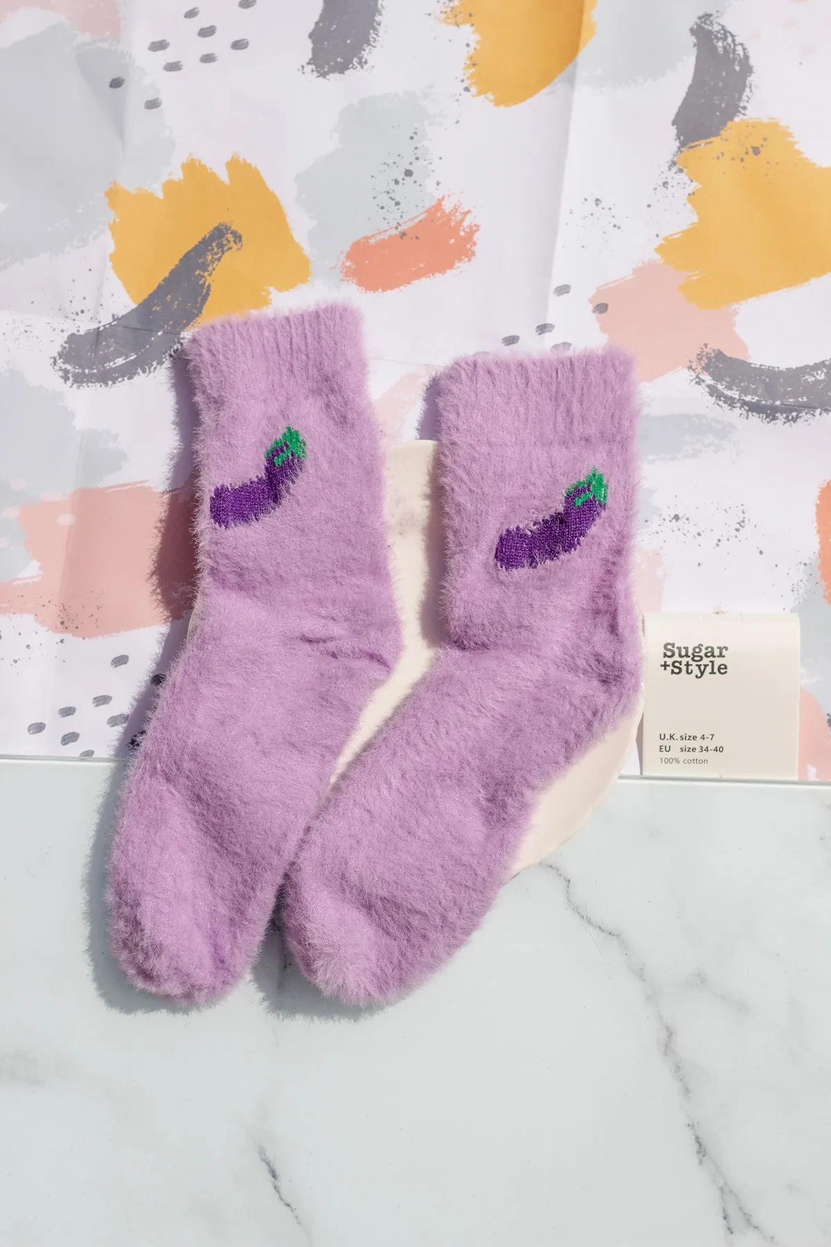 Fuzzy Feel Aubergine Fruit Socks