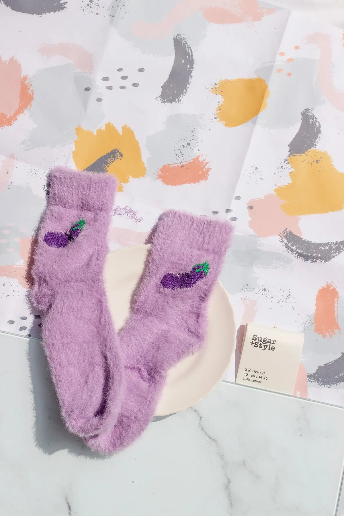 Fuzzy Feel Aubergine Fruit Socks