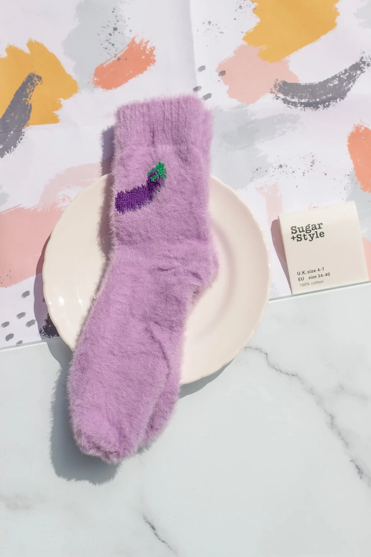 Fuzzy Feel Aubergine Fruit Socks