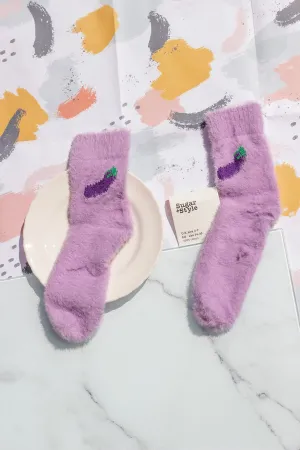 Fuzzy Feel Aubergine Fruit Socks