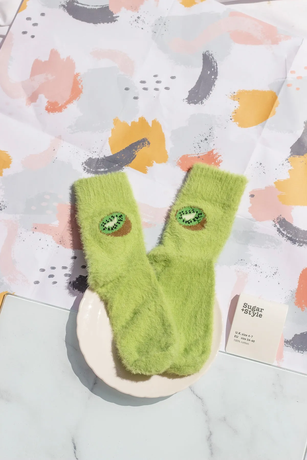 Fuzzy Feel Kiwi Fruit Socks