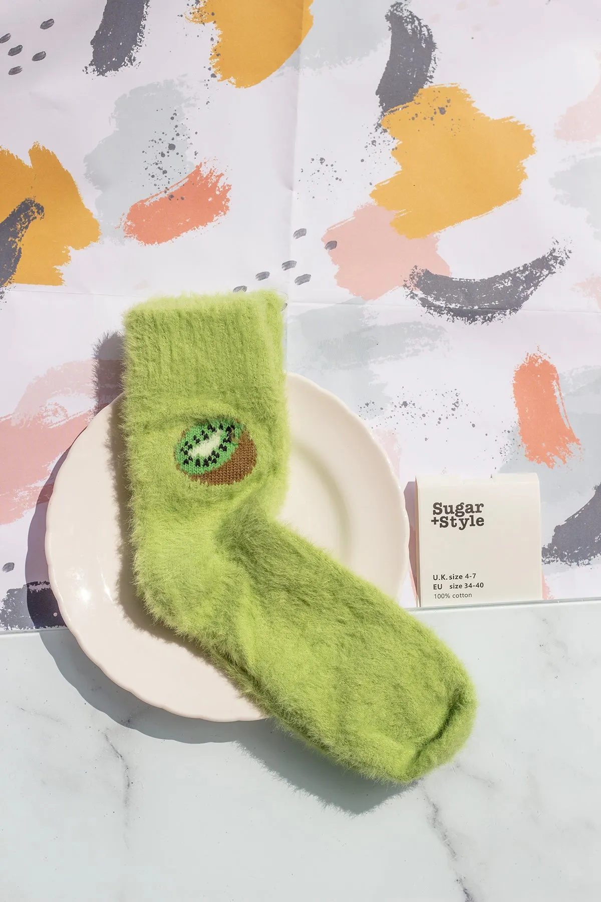 Fuzzy Feel Kiwi Fruit Socks