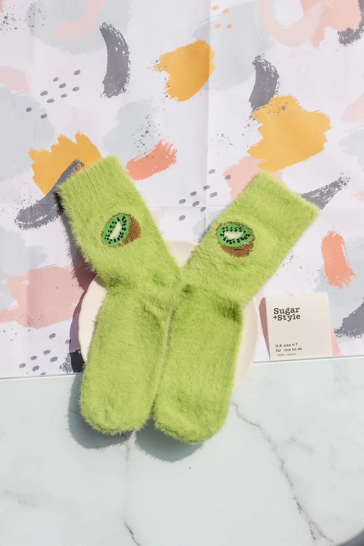 Fuzzy Feel Kiwi Fruit Socks