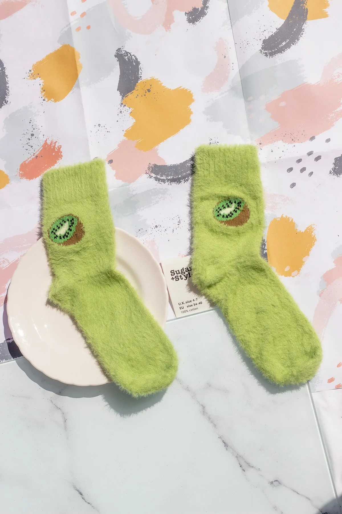 Fuzzy Feel Kiwi Fruit Socks