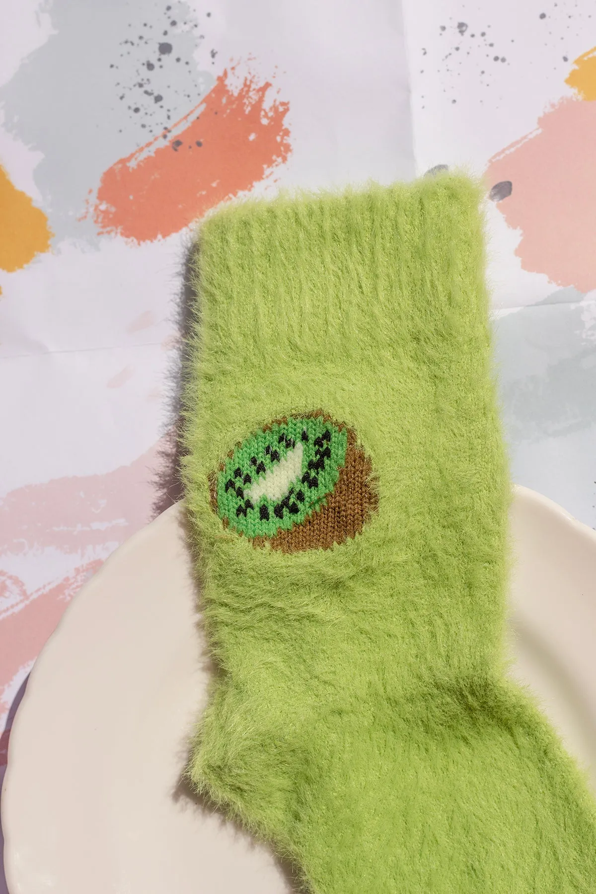 Fuzzy Feel Kiwi Fruit Socks